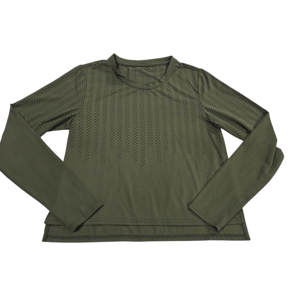 Zyia Cropped Top Womens‎ Olive Green L Long Sleeve Chillcicle Laser Cut Stretch